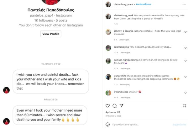 Μαρκ Κλάτενμπεργκ απειλές Instagram